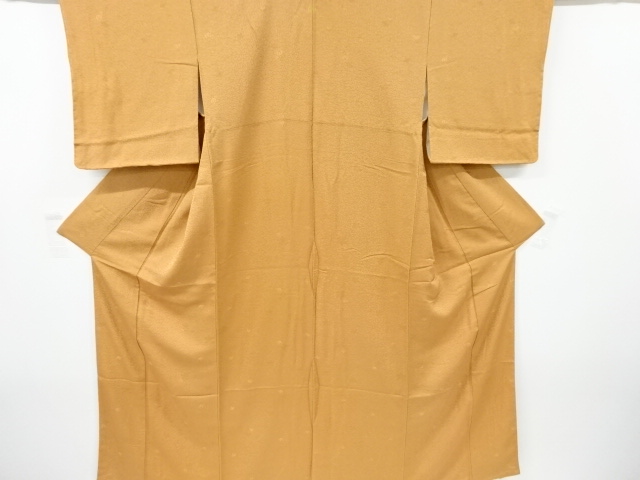 未使用品　仕立て上がり　橘模様織り出し一つ紋色無地着物